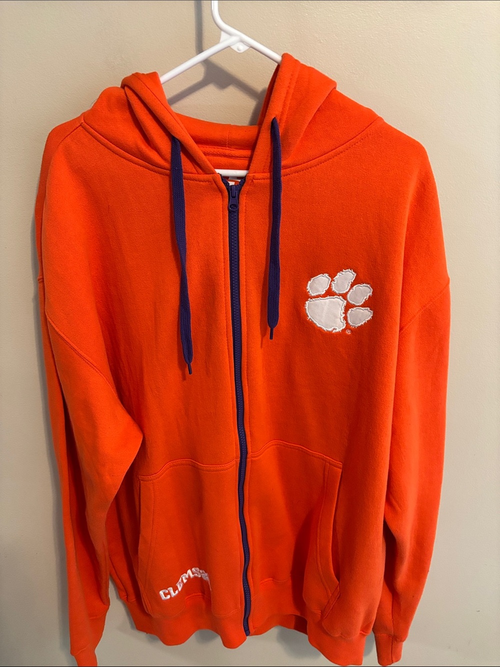 E5 Clemson Tigers Full Zip Hoodie Jacket Mens XL Orange Purple Paw Print NCAA